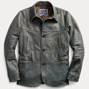 Ralph Lauren Double RL Indigo leather car coat
